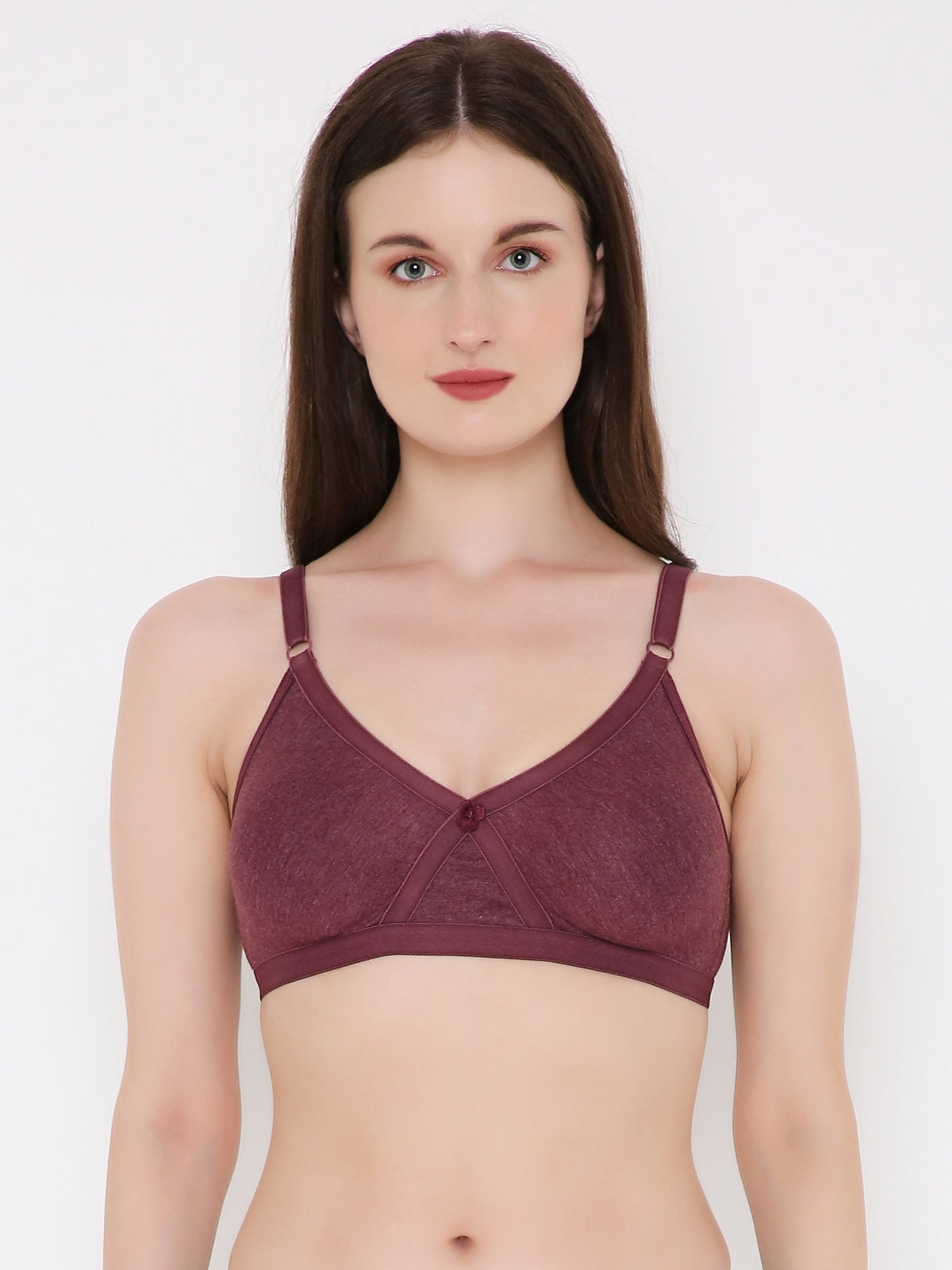 Berry's Intimatess Burgundy Melange Criss Cross Comfort T-Shirt Bra - Seamless, Non-Padded, Non-Wired.