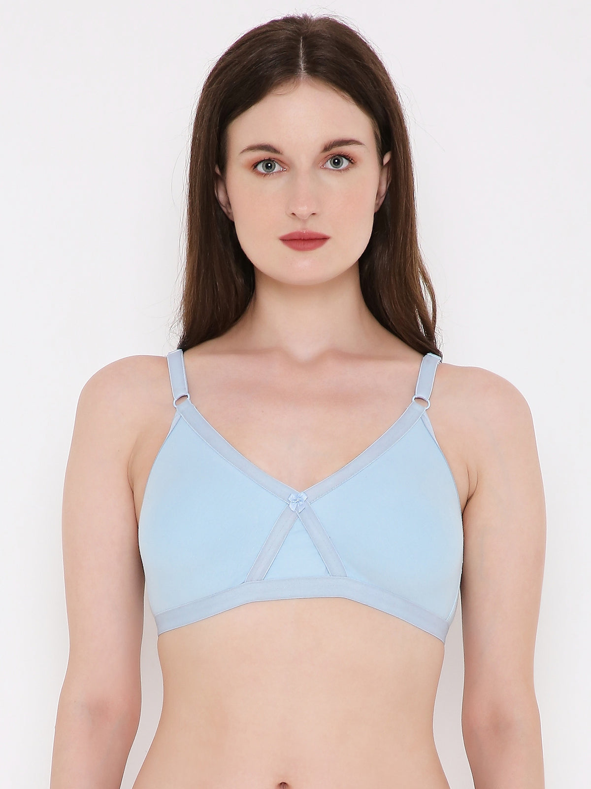 Berry's Intimatess Sky Blue Criss Cross Comfort T-Shirt Bra - Seamless, Non-Padded, Non-Wired.