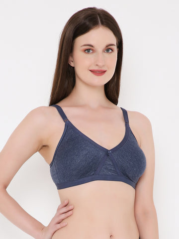 Berry's Intimatess Navy Blue Melange Criss Cross Comfort T-Shirt Bra - Seamless, Non-Padded, Non-Wired.