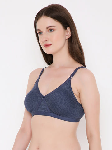 Berry's Intimatess Navy Blue Melange Criss Cross Comfort T-Shirt Bra - Seamless, Non-Padded, Non-Wired.