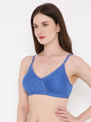 Berry's Intimatess Royal Blue Melange Criss Cross Comfort T-Shirt Bra - Seamless, Non-Padded, Non-Wired.