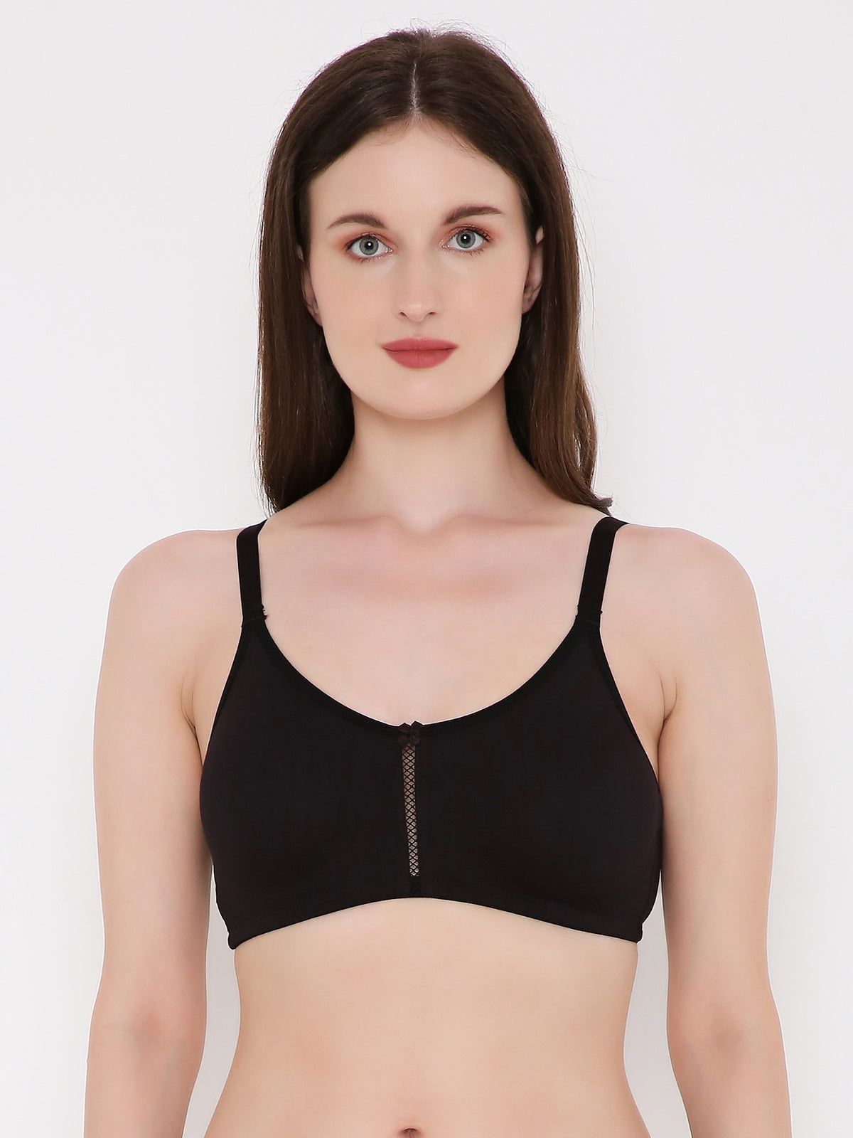 Berry's Intimatess Black Center Net Seamless Comfort T-Shirt Bra - Non-Padded, Non-Wired