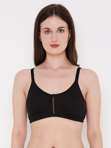 Berry's Intimatess Black Center Net Seamless Comfort T-Shirt Bra - Non-Padded, Non-Wired