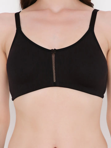 Berry's Intimatess Black Center Net Seamless Comfort T-Shirt Bra - Non-Padded, Non-Wired