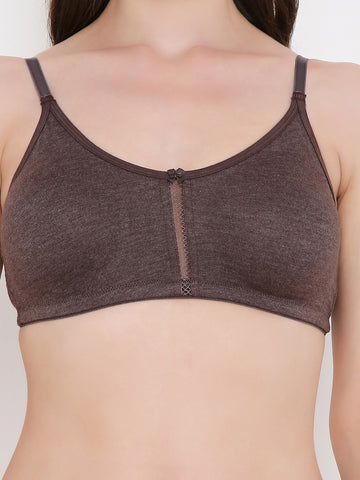 Berry's Intimatess Brown Melange Center Net Seamless Comfort T-Shirt Bra - Non-Padded, Non-Wired