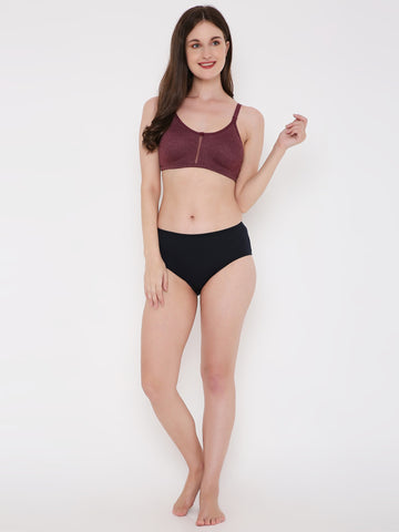 Berry's Intimatess Burgundy Melange Center Net Seamless Comfort T-Shirt Bra - Non-Padded, Non-Wired