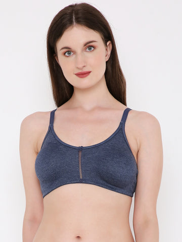 Berry's Intimatess Navy Blue Melange Center Net Seamless Comfort T-Shirt Bra - Non-Padded, Non-Wired
