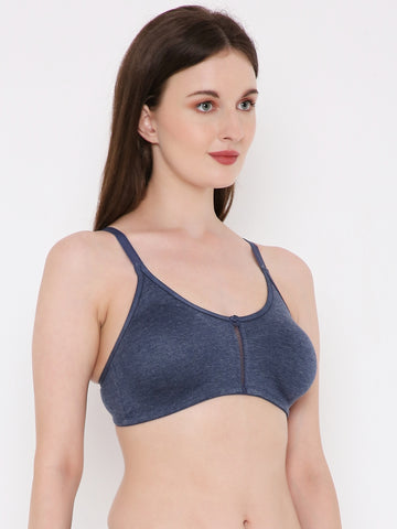 Berry's Intimatess Navy Blue Melange Center Net Seamless Comfort T-Shirt Bra - Non-Padded, Non-Wired
