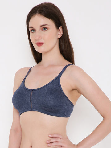Berry's Intimatess Navy Blue Melange Center Net Seamless Comfort T-Shirt Bra - Non-Padded, Non-Wired