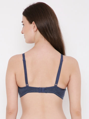 Berry's Intimatess Navy Blue Melange Center Net Seamless Comfort T-Shirt Bra - Non-Padded, Non-Wired