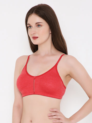 Berry's Intimatess Red Melange Center Net Seamless Comfort T-Shirt Bra - Non-Padded, Non-Wired