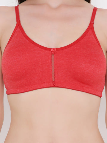 Berry's Intimatess Red Melange Center Net Seamless Comfort T-Shirt Bra - Non-Padded, Non-Wired