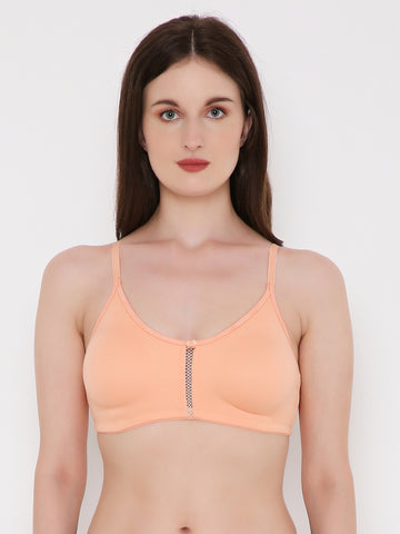 Berry's Intimatess Salmon Peach Center Net Seamless Comfort T-Shirt Bra - Non-Padded, Non-Wired