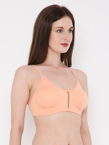 Berry's Intimatess Salmon Peach Center Net Seamless Comfort T-Shirt Bra - Non-Padded, Non-Wired