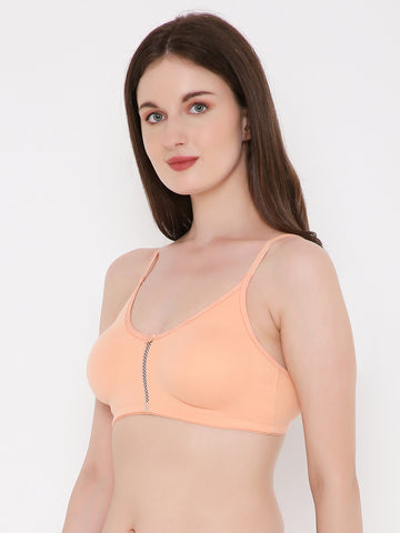Berry's Intimatess Salmon Peach Center Net Seamless Comfort T-Shirt Bra - Non-Padded, Non-Wired