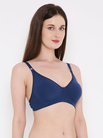 Berry's Intimatess Navy Blue Side Concealer Seamless Comfort T-Shirt Bra - Non-Padded, Non-Wired