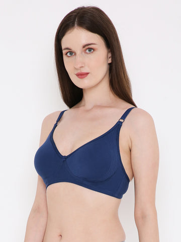 Berry's Intimatess Navy Blue Side Concealer Seamless Comfort T-Shirt Bra - Non-Padded, Non-Wired