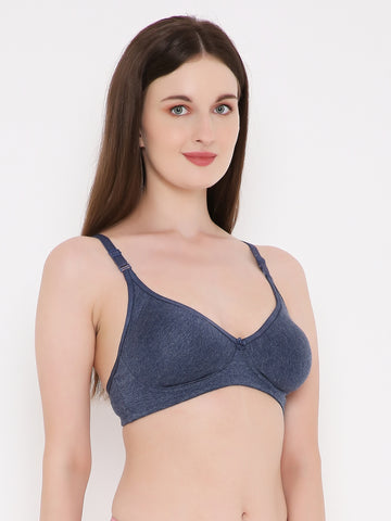 Berry's Intimatess Navy Blue Melange Side Concealer Seamless Comfort T-Shirt Bra - Non-Padded, Non-Wired
