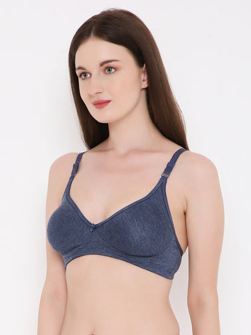 Berry's Intimatess Navy Blue Melange Side Concealer Seamless Comfort T-Shirt Bra - Non-Padded, Non-Wired