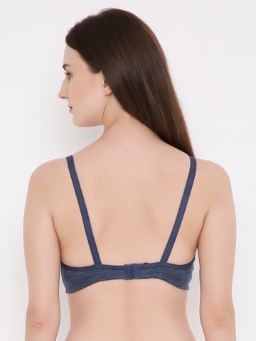 Berry's Intimatess Navy Blue Melange Side Concealer Seamless Comfort T-Shirt Bra - Non-Padded, Non-Wired