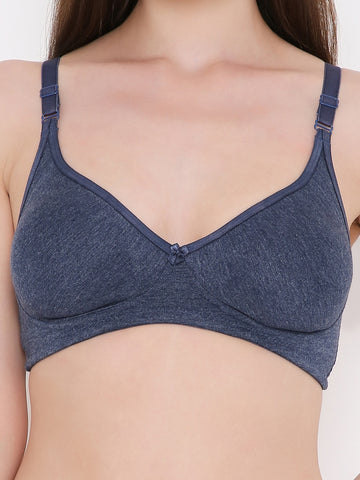 Berry's Intimatess Navy Blue Melange Side Concealer Seamless Comfort T-Shirt Bra - Non-Padded, Non-Wired
