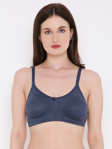 Berry's Intimatess Navy Blue Melange Bottom Concealer Seamless Comfort T-Shirt Bra - Non-Padded, Non-Wired