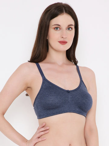 Berry's Intimatess Navy Blue Melange Bottom Concealer Seamless Comfort T-Shirt Bra - Non-Padded, Non-Wired