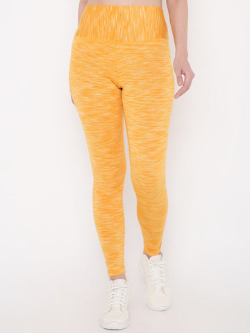 Berrys Intimatess Yellow Milange Colour Ankle Length Self Design Sports Leggings
