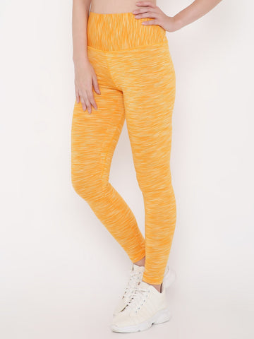 Berrys Intimatess Yellow Milange Colour Ankle Length Self Design Sports Leggings