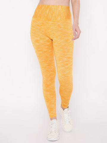 Berrys Intimatess Yellow Milange Colour Ankle Length Self Design Sports Leggings