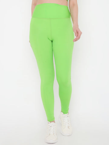 Berrys Intimatess Sheen Green Colour Ankle Length Solid Sports Leggings