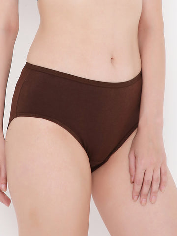 Berry's Intimatess Hickory Brown Solid Women's Mid Rise Soft Cotton Hipster Panty
