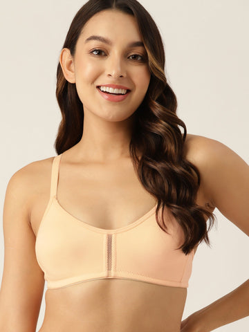 Berry's Intimatess Beige Center Net Seamless Comfort T-Shirt Bra - Non-Padded, Non-Wired