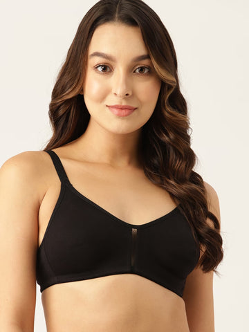 Berry's Intimatess Black Center Net Seamless Comfort T-Shirt Bra - Non-Padded, Non-Wired