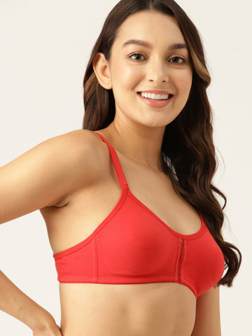 Berry's Intimatess Red Center Net Seamless Comfort T-Shirt Bra - Non-Padded, Non-Wired