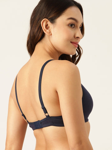 Berry's Intimatess Navy Blue Center Net Seamless Comfort T-Shirt Bra - Non-Padded, Non-Wired