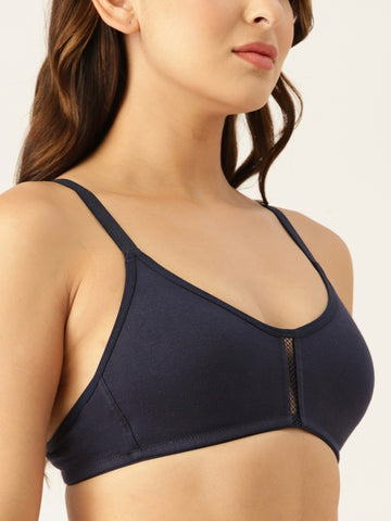 Berry's Intimatess Navy Blue Center Net Seamless Comfort T-Shirt Bra - Non-Padded, Non-Wired