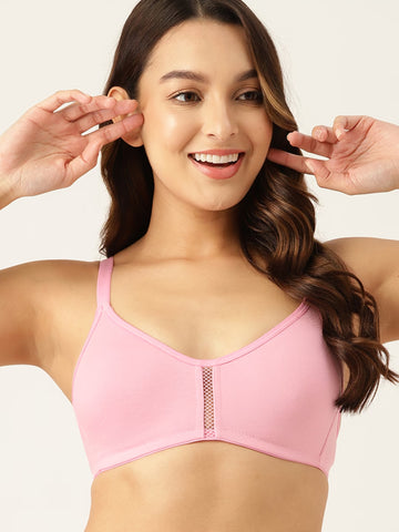 Berry's Intimatess Baby Pink Center Net Seamless Comfort T-Shirt Bra - Non-Padded, Non-Wired