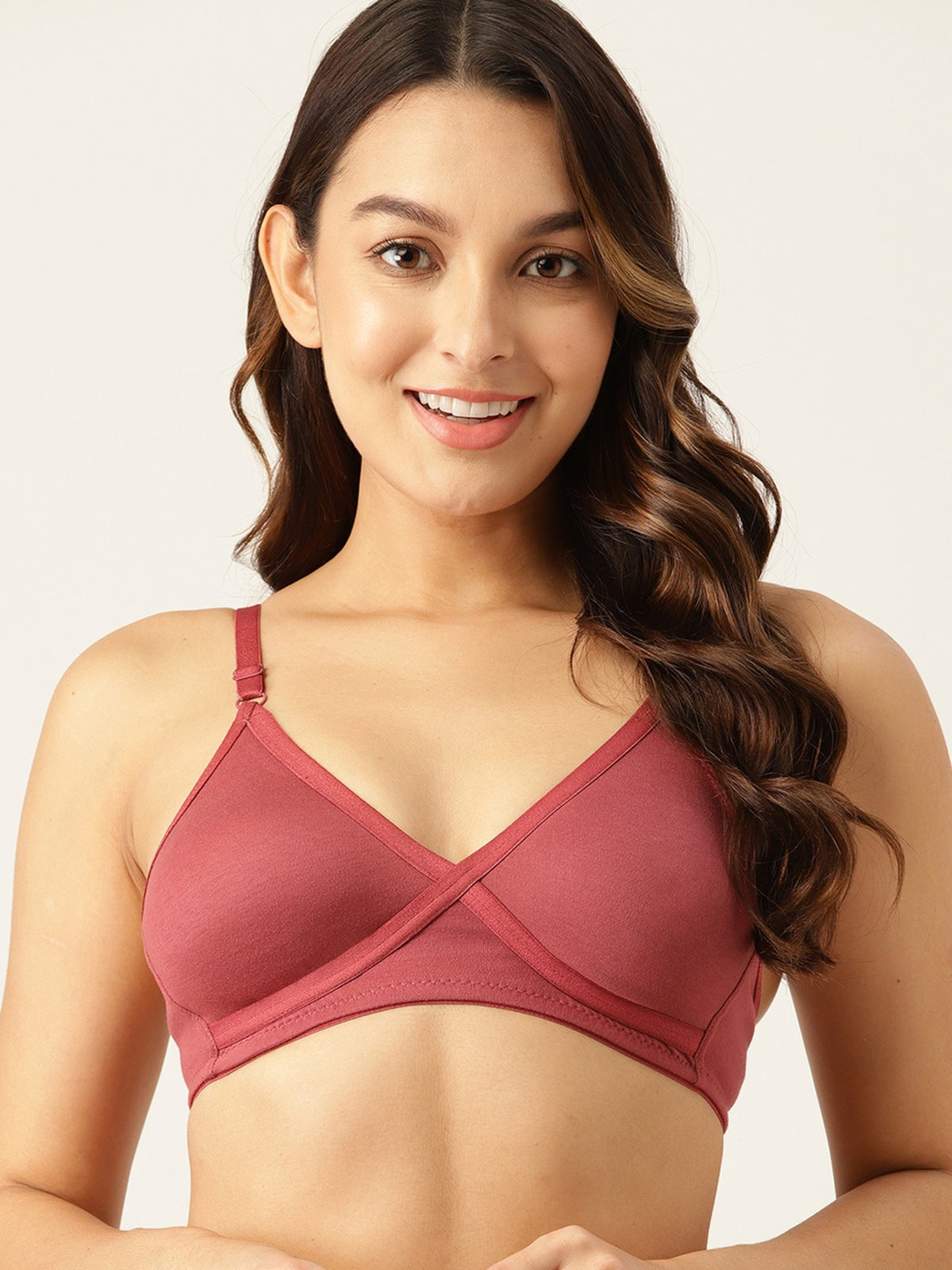 Berry's Intimatess Rust Cross Over Rounded Seamless Comfort T-Shirt Bra - Non-Padded, Non-Wired