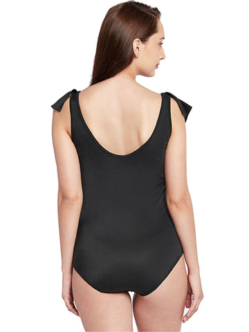 Berry's Intimatess Black Frilly Neckline Decorated One Piece Swimsuit with Removable Cups