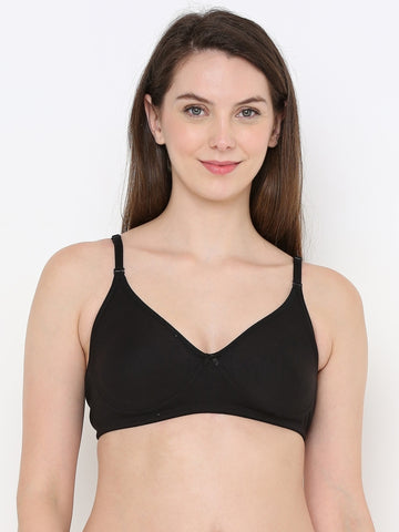 Berry's Intimatess Black Cotton Bra for Women Non-Padded, Non-Wired T Shirt Bra with Seamless Cup