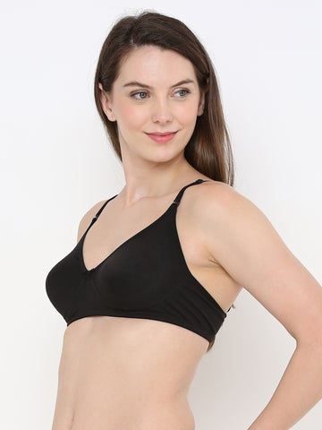 Berry's Intimatess Black Cotton Bra for Women Non-Padded, Non-Wired T Shirt Bra with Seamless Cup