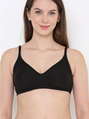 Berry's Intimatess Black Cotton Bra for Women Non-Padded, Non-Wired T Shirt Bra with Seamless Cup