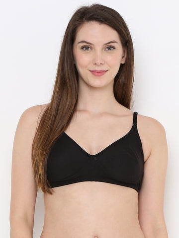 Berry's Intimatess Black Cotton Bra for Women Non-Padded, Non-Wired T Shirt Bra with Seamless Cup