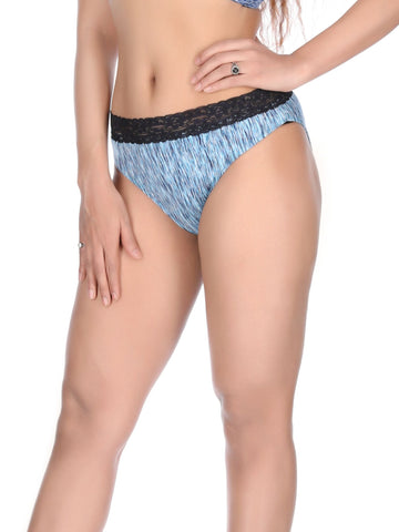 Berry's Intimatess Blue Melange Lacey Women's Mid Rise Soft Cotton Bikini Panty
