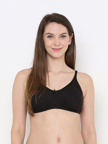 Berry's Intimatess Black Full Support Cotton Bra for Women Non-Padded, Non-Wired & Full Coverage with Seamless Cup