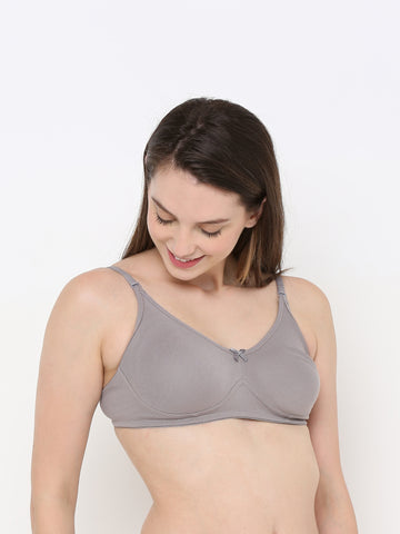 Berry's Intimatess Grey Full Support Cotton Bra for Women Non-Padded, Non-Wired & Full Coverage with Seamless Cup