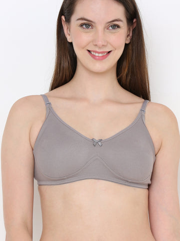 Berry's Intimatess Grey Full Support Cotton Bra for Women Non-Padded, Non-Wired & Full Coverage with Seamless Cup