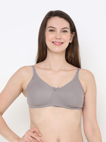 Berry's Intimatess Grey Full Support Cotton Bra for Women Non-Padded, Non-Wired & Full Coverage with Seamless Cup