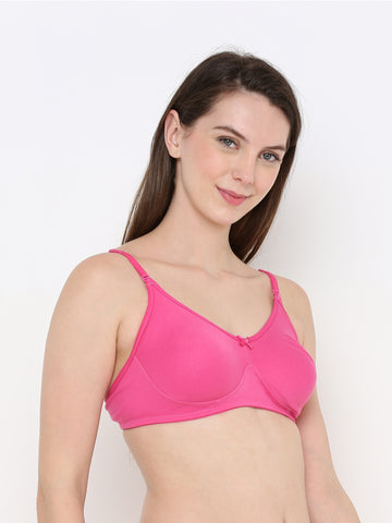 Berry's Intimatess Pink Full Support Cotton Bra for Women Non-Padded, Non-Wired & Full Coverage with Seamless Cup
